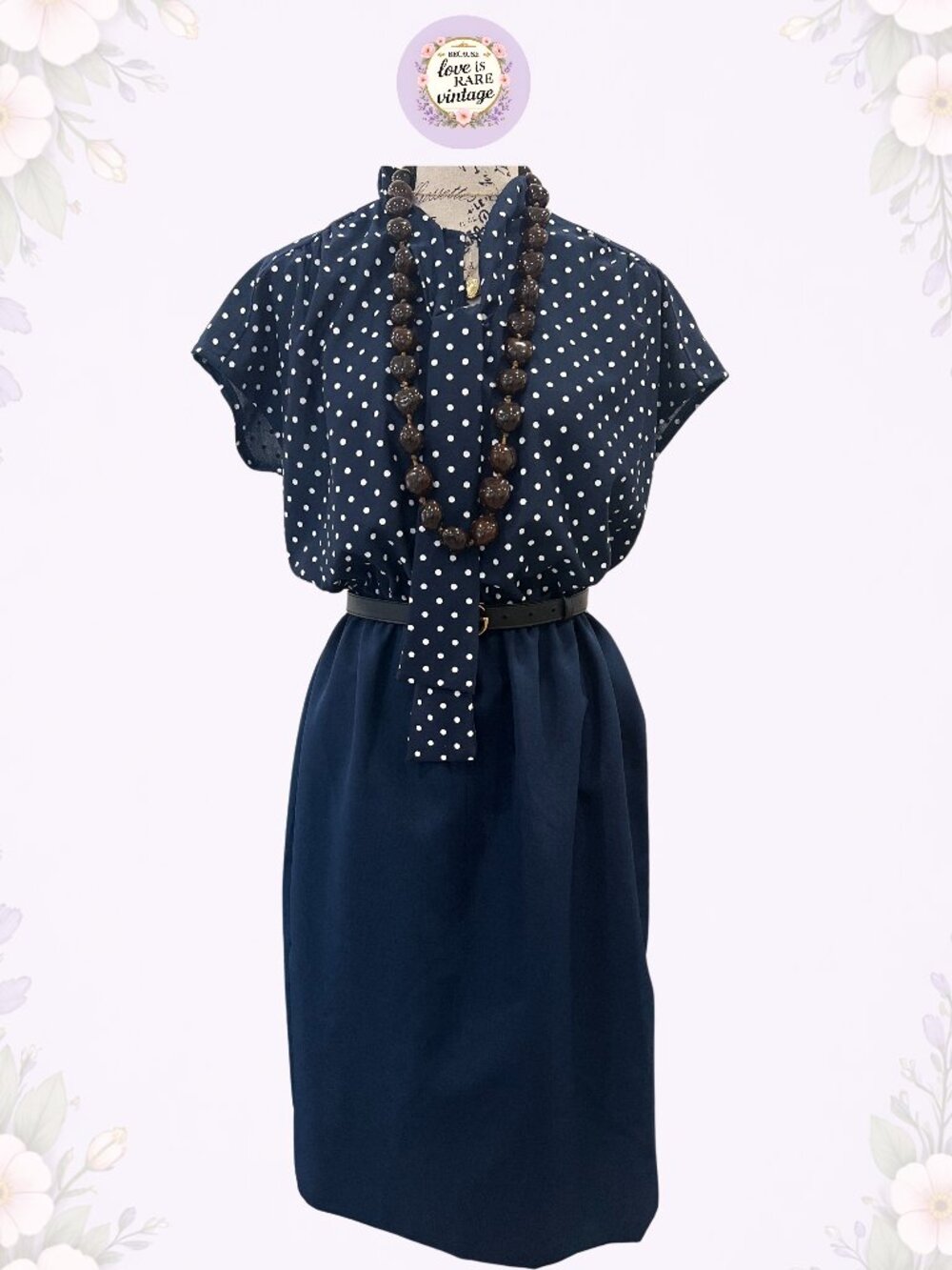 Vintage Navy Polka Dot Crepe Chiffon Slip Dress • 1960s Blue Dress • USA • L/XL